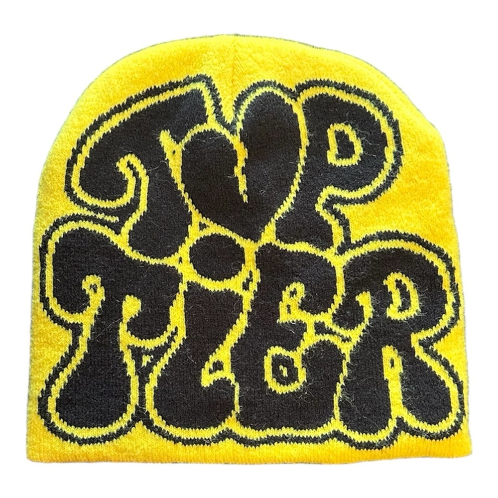 Yellow and Black Beanie with Bold Text